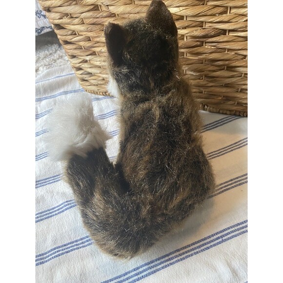 Unknown Cat Stuffed Animal Plush Fluffy Tail Brown White 10" - Picture 3 of 12